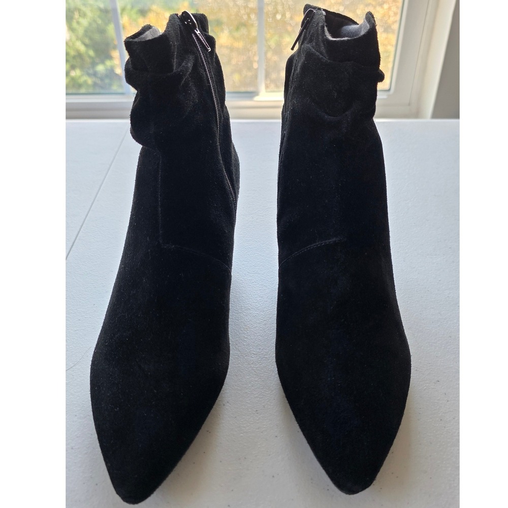 Clarks Collection Black Suede Slouch Ankle Boots Pointed Toe Block Heel 10W